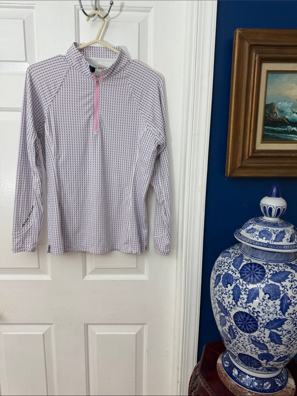 Peter Millar Golf Ball & Tee Print Performance Quarter-zip Pullover Sz Small